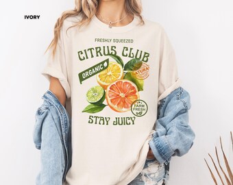 Camiseta vintage de cítricos, camiseta retro de cítricos con colores cómodos, camiseta estética orgánica de verano, camiseta de pomelo, limón y lima, camiseta fresca de la granja con frutas.