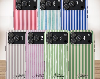 Striped Phone Case with Name, Personalized Cover for iPhone & Samsung