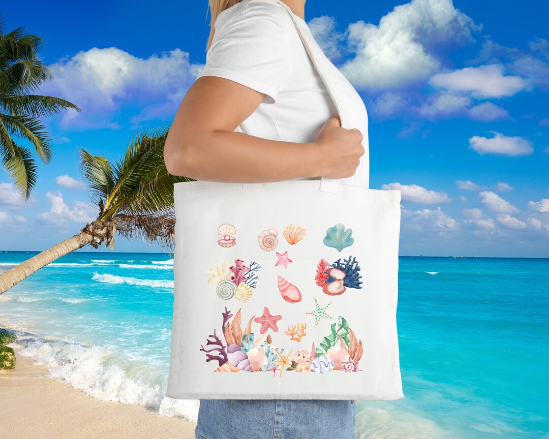 Sea Shells and Coral Aesthetic Beach Tote Bag Coastal Summer Bag Ocean ...
