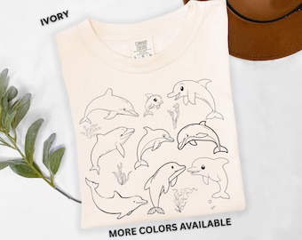 Dolphin Line Art Shirt Minimalist Ocean Graphic Tee Comfort Colors Sea Life T-Shirt Cute Marine Animal Aesthetic Gift Dolphin Lovers Tee