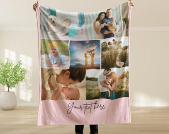 Custom Photo Blanket, Personalized Family Photo Collage Blanket, Custom Picture Throw, Gift for Mom Dad Grandma, Memory Blanket Gift