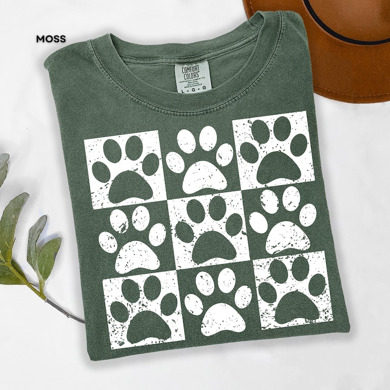 Vintage Paw Print Shirt for Pet Lovers Distressed Dog Cat Paw Shirt Checkered Paws Shirt Retro Paws T-Shirt Boho TShirt Gift For Pet Lovers image 3