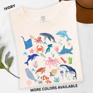 Cute Sea Creatures Shirt Colorful Ocean Animal TShirt Marine Life Comfort Colors Tee Beach Trip Family Gift Summer Outfit Whale Dolphin Orca