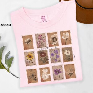 Vintage Floral Stamp Shirt Botanical Aesthetic Tee Retro Flower Tshirt Wildflower Lover Gift Cottagecore Floral Graphic Tee Gift to Gardener