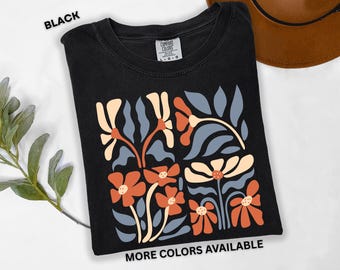 Retro Floral Comfort Colors Shirt Vintage Wildflower Tee for Women Boho Cottagecore Aesthetic Shirt Botanical Summer T-Shirt Flat Flower Tee