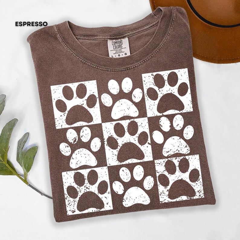 Vintage Paw Print Shirt for Pet Lovers Distressed Dog Cat Paw Shirt Checkered Paws Shirt Retro Paws T-Shirt Boho TShirt Gift For Pet Lovers image 5