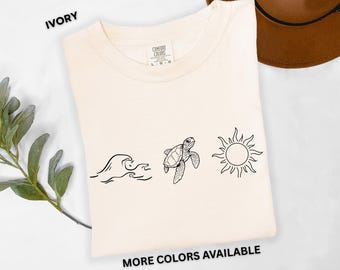 Camiseta con arte lineal de tortuga marina, camiseta minimalista del océano, regalo para amantes de las tortugas, regalo para amantes de la naturaleza costera, camiseta de tortuga marina de estilo veraniego, camiseta gráfica de tortuga