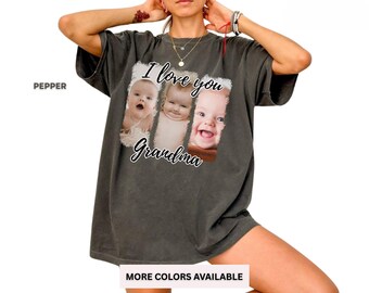 Custom Grandma Photo Shirt, Personalized I Love You Grandma T-Shirt with Kids Photos, Mother's Day Gift for Grandma, Photo Collage Tee