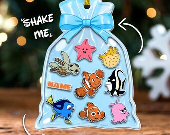 Personalized Finding Nemo Disney Christmas Shaker Ornaments, Nemo Marlin Finding Dory Christmas Gift, Finding Nemo Family Christmas Ornament