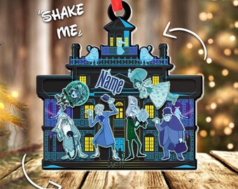 Personalized Disney Haunted Mansion Christmas Shaker Ornaments, Welcome Foolish Mortals Gifts, Hitchhiking Ghost Family Christmas Ornament