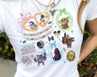 Coquette Bow Locket Disney Star Wars Baby Tee Crop Top, May The Force Be With You Galaxy&#39;s Edge Disney Girl Trip Shirt, Girly Aesthetic Trip