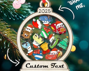Personalized Disney Cars Christmas Shaker Ornaments, Lightning McQueen Mater Sally Doc Hudson Christmas Gift, Cars Family Christmas Ornament