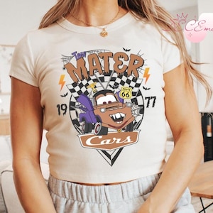 Disney Cars Halloween Crop Tank, Lightning McQueen Mater Sally Carrera Doc Hudson Cars Checkered Baby Tee Crop Top, Disney Girls Trip Shirt