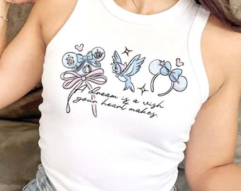 Coquette Bow Disney Princess Cinderella Crop Tank, A dream is a wish your heart makes Trip,  Cinderella Disney Girl Trip Baby Tee Crop Top