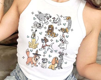 Disney Dog Crop Tank, Pluto Lady and the Tramp 101 Dalmatians Dog Lovers, Dog Mom Dad Disney Girl Trip Baby Tee Crop Top, Dog Owner Gifts