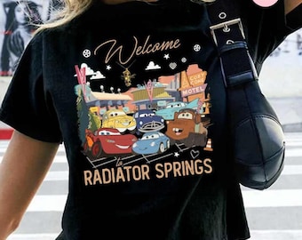 Disney Cars Baby Tee Crop Tank, Lightning McQueen Tow Mater Sally Carrera Doc Hudson Cars Crop Top, Disney Girl Trip Shirt, Cars Land Family