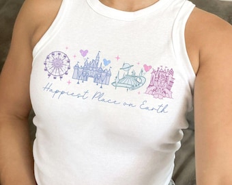Happiest Place on Earth Disneyland Baby Tee Crop Top Tank, Girly Disney Castle, Disney Girl Trip Shirt, California Adventure Gift for Her