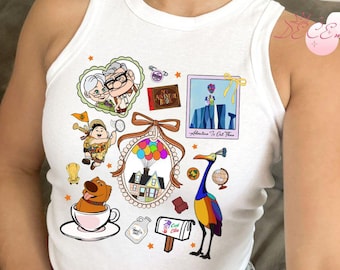 Girly Coquette Bow Disney Up Crop Tank, Adventure is Out There Up House Balloon Carl Ellie Russell Baby Tee Crop Top, Disney Girl Trip Shirt