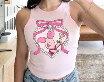 All Characters Coquette Bow Heart Locket Disney Crop Tank, Disney Princess Baby Tee Crop Top, Girly aesthetic Disney Girl Trip, Gift for Her
