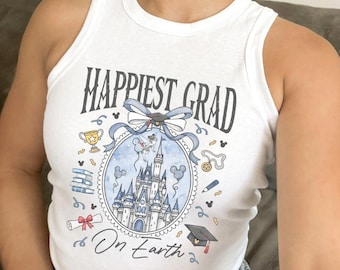 Coquette Bow Happiest Grad on Earth Disney Graduate Shirt, From The Tassel To The Castle, Family Graduation Class of 2026, Senior Proud Mom
