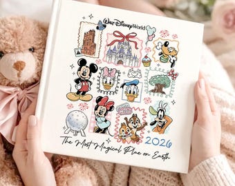 Personalized Coquette Bow Disney Trip Autograph Book, Mickey and Friends Epcot Castle Kids Book, Disney Girl Trip, Disney Trip Memory Book