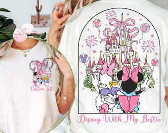 Two-sided Coquette Bow Castle Minnie Daisy Disney Besties Shirt, Minnie Mouse Daisy Duck Disney With My Bestie Best Friends Disney Girl Trip