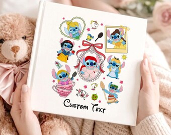 Personalized Coquette Bow Stitch Cosplay Disney Princess Autograph Book, Cinderella Rapunzel Disney Girl Trip Book, Disney Trip Memory Book