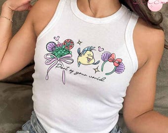 Coquette Bow The Little Mermaid Disney Princess Ariel Baby Tee Crop Tank, Ariel Flounder Disney Girl Trip Shirt, Princess Birthday Girl Tee