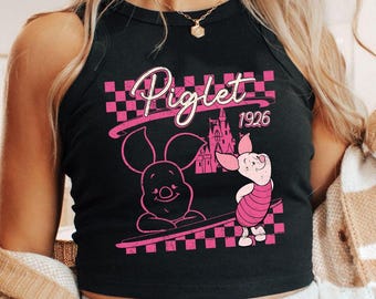 Vintage Disney Winnie The Pooh Crop Tank, Pooh Bear and Friends Disney Castle Baby Tee Crop Top, Piglet Tigger Eeyore Disney Girl Trip Shirt