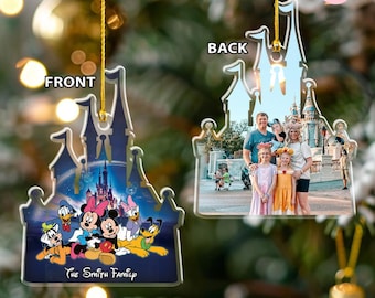 Personalized Disney Trip Ornaments, Custom Photo & Name Mickey and Friends Walt Disney World Disneyland Family Vacation Christmas Ornament