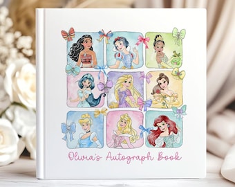 Libro de autógrafos personalizado de princesas Disney, Cenicienta, Bella, Rapunzel y Ariel de Disney, Libro de viaje para chicas de Disney, Libro de recuerdos de viaje a Disney