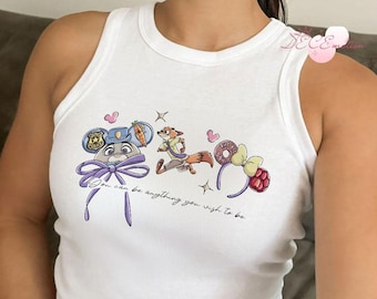 Coquette Bow Disney Zootopia Baby Tee Crop Tank, Zootropolis Judy Hopps Nick Wilde Disney Girl Trip, Zootopia 2 Movie Birthday Family Trip