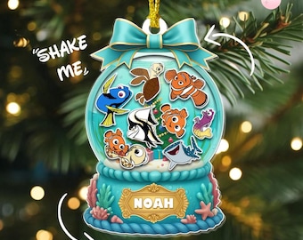 Personalized Finding Nemo Disney Christmas Shaker Ornaments, Marlin Nemo Finding Dory Christmas Gift, Finding Nemo Family Christmas Ornament