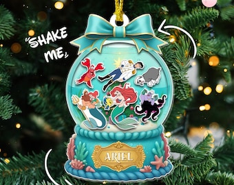 Personalized The Little Mermaid Disney Christmas Shaker Ornaments, Disney Princess Ariel Family Christmas Ornament, Christmas Birthday Girl