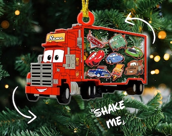 Personalized Disney Cars Christmas Shaker Ornaments, Lightning McQueen Mater Sally Doc Hudson Christmas Tree, Cars Family Christmas Ornament