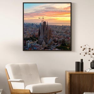 Sagrada Familia Photography Art, Vibrant Barcelona Wall Art, Barcelona Skyline, Spain Architecture Print, Instant Download, Modern Decor