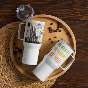 Gobelet avec carte de la Sagrada Familia, Espagne - Mug en acier inoxydable de 25 oz/40 oz, chaud 6H 8H, porte-gobelet pour voiture sans danger, cadeau pour les amateurs de voyage