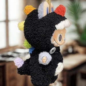 Handmade Plush Dragon Costume  (Black/White) for 17cm Labubu Doll