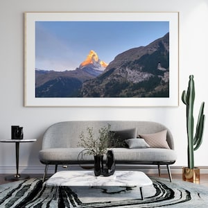 Golden Sunrise on Matterhorn Canvas Art, Zermatt Alps Wall Decor, Scenic Mountain Sunrise Painting, Matterhorn Sunlight Landscape Poster
