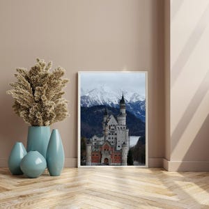 Neuschwanstein Castle Wall Art, Bavarian Alps Photography Print, Fairytale Germany Landscape, Winter Castle Scenic Poster, Instant Download