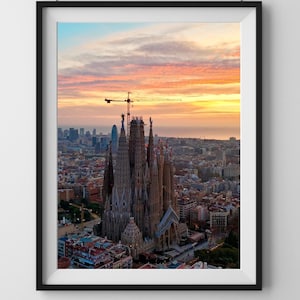 Sagrada Familia Photography Art, Vibrant Barcelona Wall Art, Barcelona Skyline, Spain Architecture Print, Canvas Print, Modern Decor