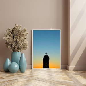 Spanish Church Silhouette Print: Golden Hour Architectural Photography
