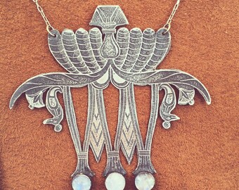 Sterling Egyptian Art Nouveau Moonstone Necklace