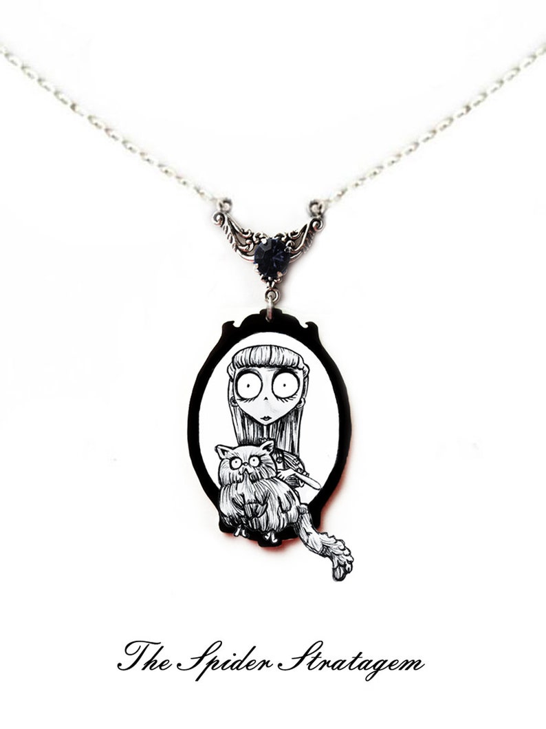 OOAK Gothic spooky earrings and necklace /'Weird Girl/' frankenweenie persian cat tim burton