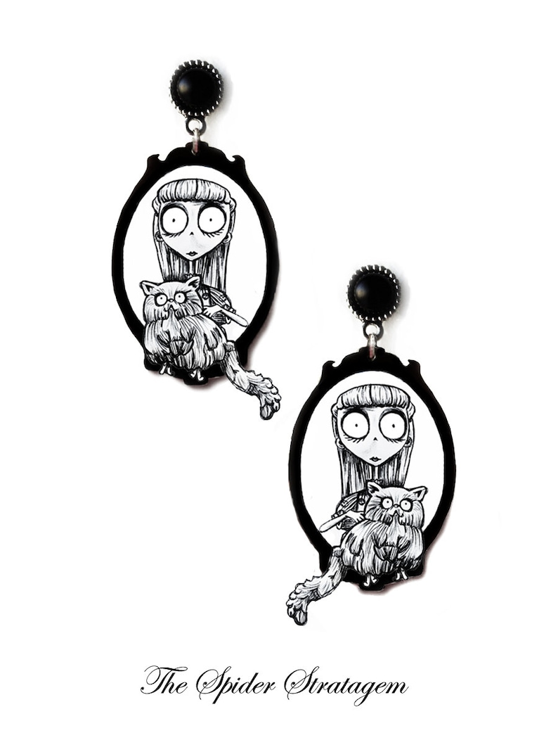 OOAK Gothic spooky earrings and necklace /'Weird Girl/' frankenweenie persian cat tim burton
