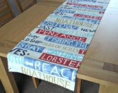 Table runner Cornwall blue red gold brown nautical seaside beach town 18 inches wide 77 inches long table runner