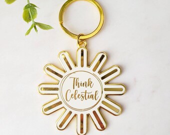 Think Celestial Sun Enamel Keychain, LDS Themed Gift