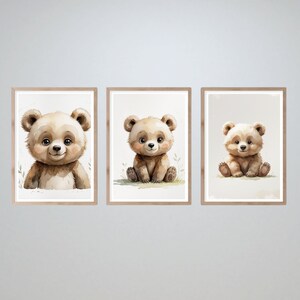 Wall Art Set of 3 Baby Bears | Cute Nursery Animal Prints | Woodland Bear Printable Decor for Kids Room, Baby Room & Playroom JPG