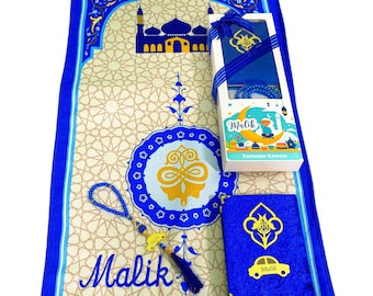Personalized Kids Prayer Mat Set, Quran, Tasbih, Islamic Gift for Boys
