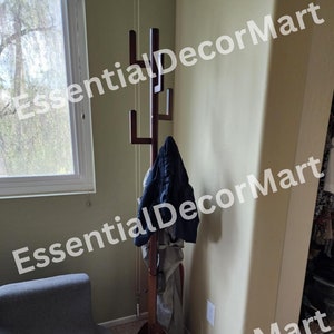 Adjustable Solid Wood Tree-Shaped Freestanding Coat Rack With 6 Hooks | Entryway Coat Rack | Clothing Rack | Garment Rack | Handbag Rack